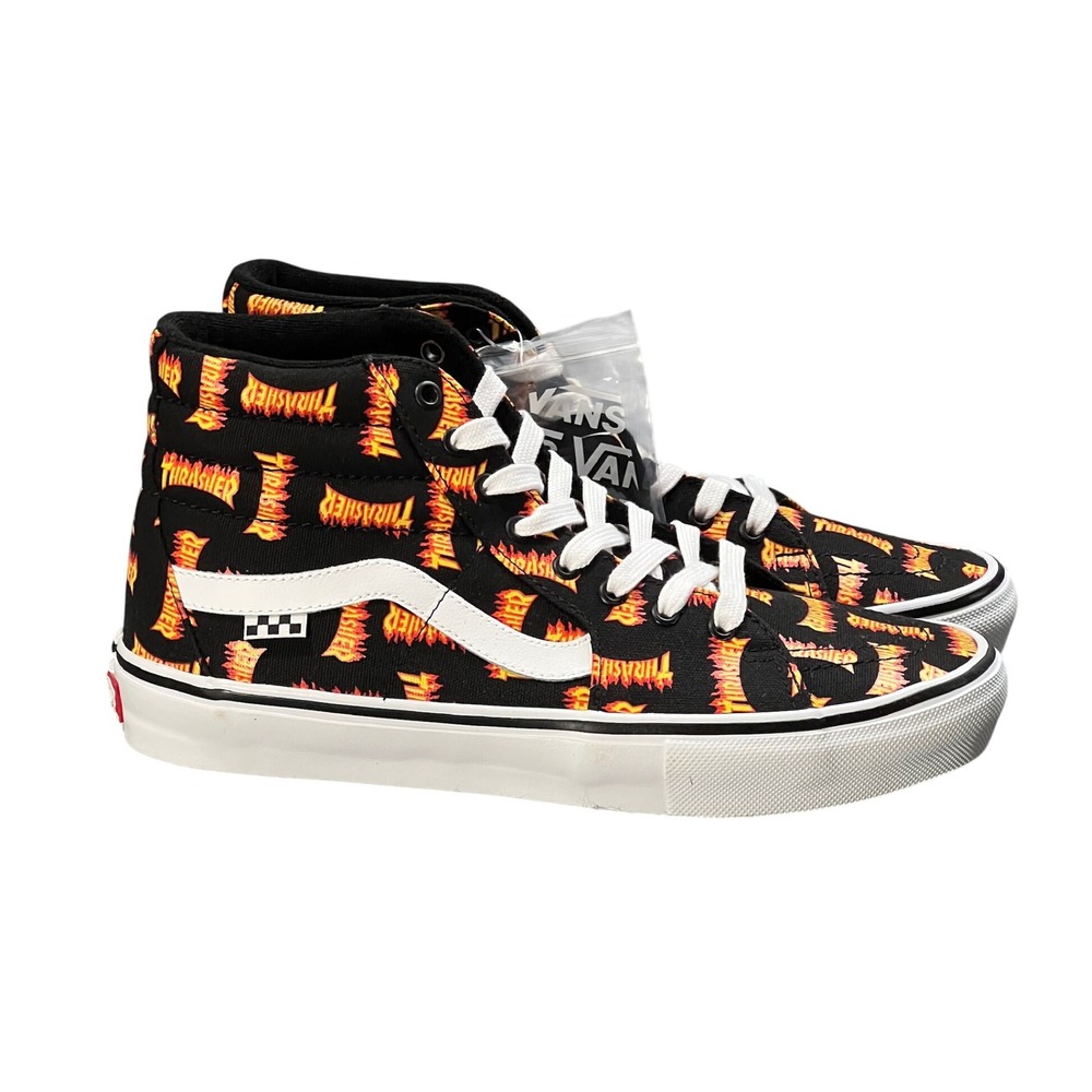 NEW Vans Skate Sk8-Hi Thrasher Mens 11 / 12.5 Wmns Black Multi Flame VN0A5FCCBML